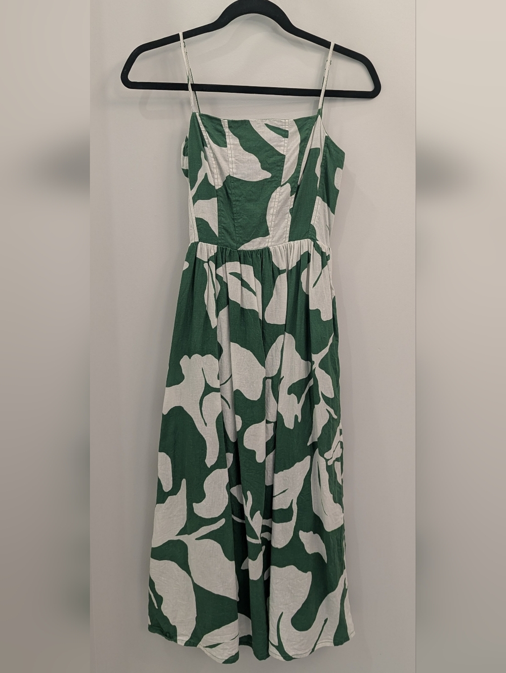 H&M Green and White Botanical Midi Sundress